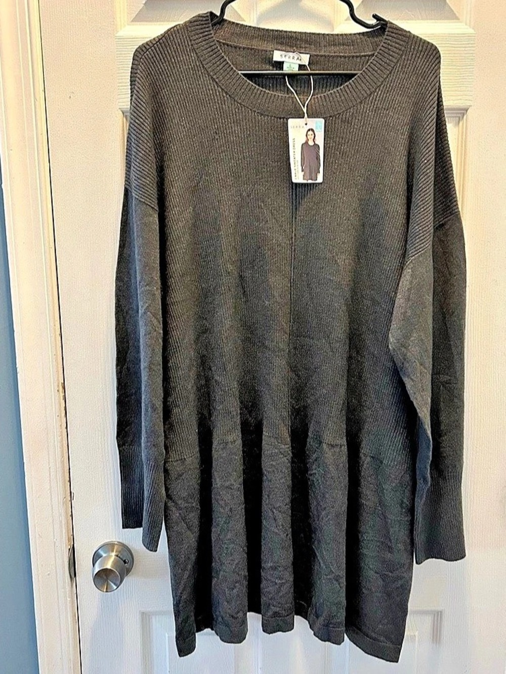 SERRA Cable Sweater Dress Cable Knit Mini Dress Gray Large NWT